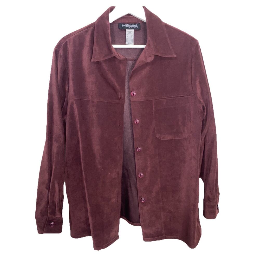 Vtg Women’s 2 Piece Pant Suit Set Sag Harbor Petite Suede Velvet Maroon *READ*